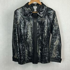 Chico's Leather Snake Print Jacket Sz 1 (Medium, Sz 8) Silver Animal Snakeskin S